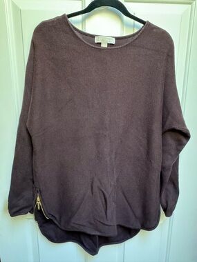Michael Kors Brown w Gold Side Zippers Hi-Low Pullover Long Sleeve Sweater Large